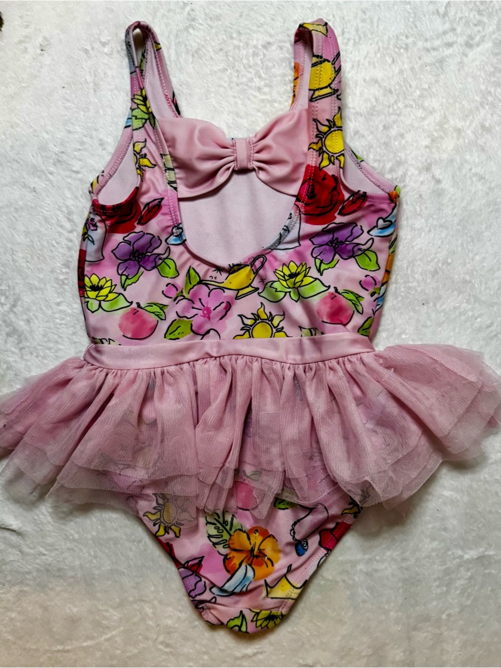 Disney Princess size 7/8 Pink Floral & Princess Print Tutu One-Piece Swimsuit - Picture 3 of 10